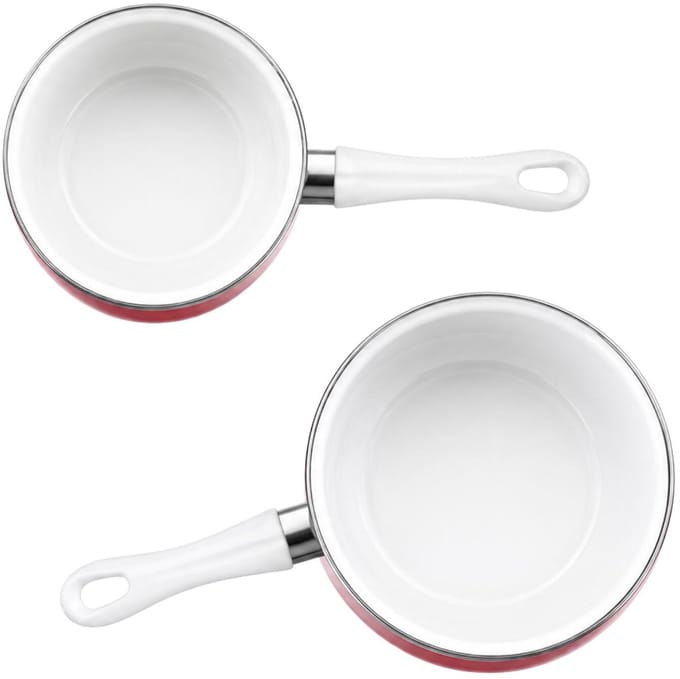 Alessandro Cuisine steelpannen set - D14 en D18 cm - rood/wit - rvs
