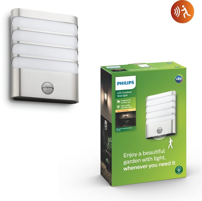 Philips Buitenwandlamp Raccoon - Zilver - Warm Wit - 3w - Met Sensor