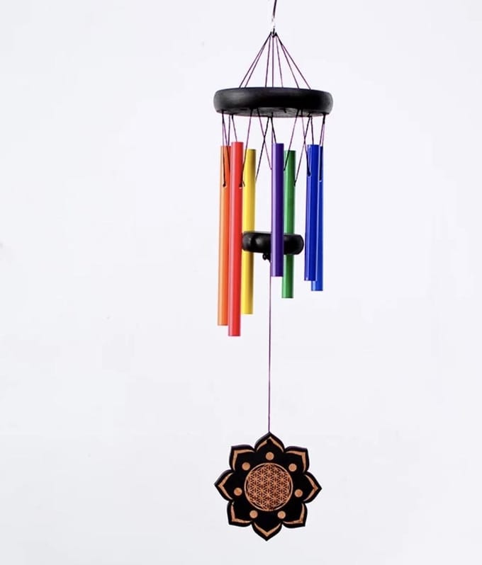 Nature's Melody windgong aluminium 55 cm lang gestemde klankbuizen Chakra Multicolor Flower of life