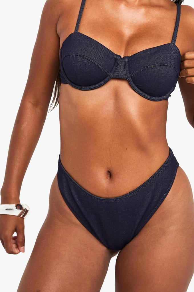 boohoo Dames Denim Look V Hoge Been Bikini Onderstukken | Maat: 8