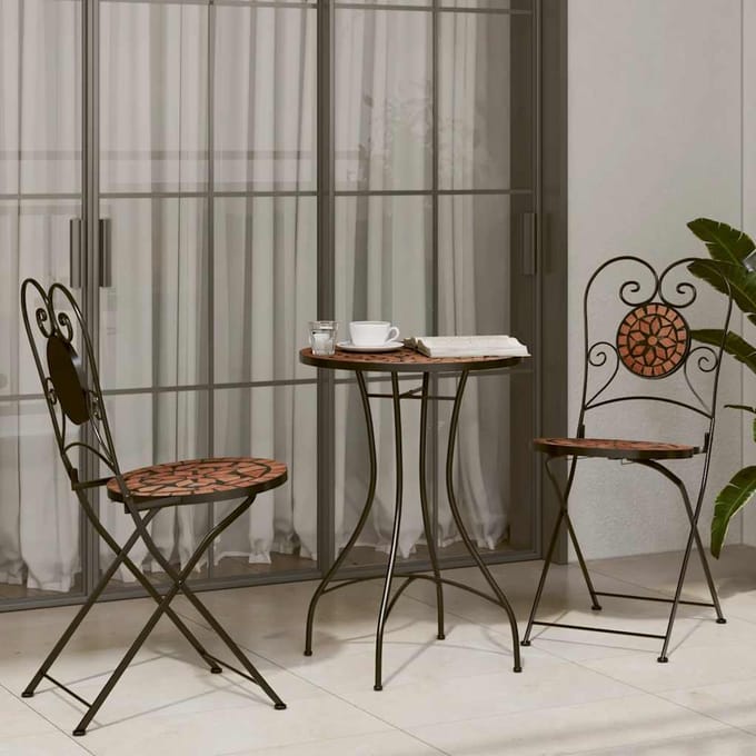 vidaXL - Bistroset - mozaïek - ijzer - en - keramiek - terracottakleurig