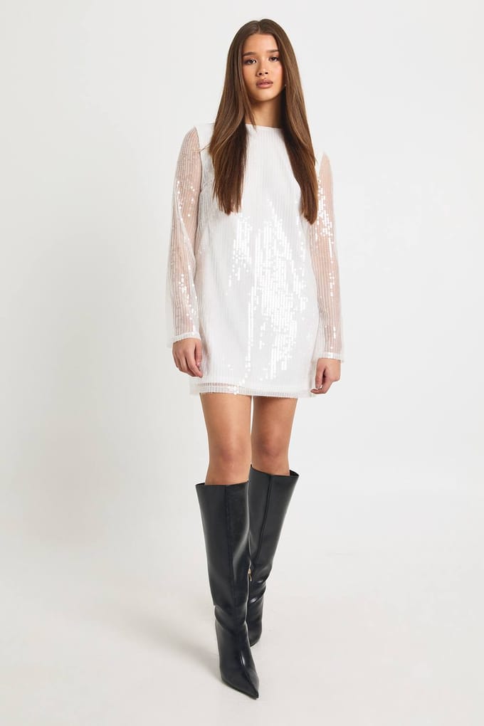 boohoo Dames Oversized pailletten T-shirt jurk | Wit | Maat: 36