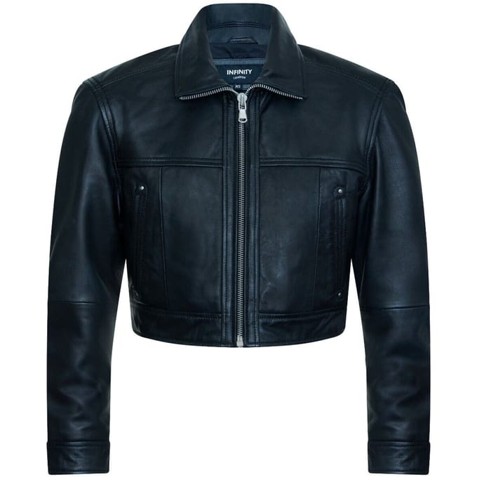 Zwart cropped leren bikerjack voor dames - Dubai
