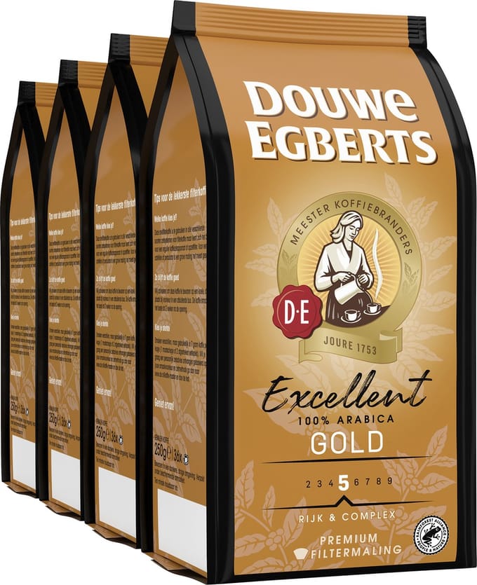 Douwe Egberts Excellent Gold Filterkoffie - Intensiteit 06/12 - 4 x 250 gram