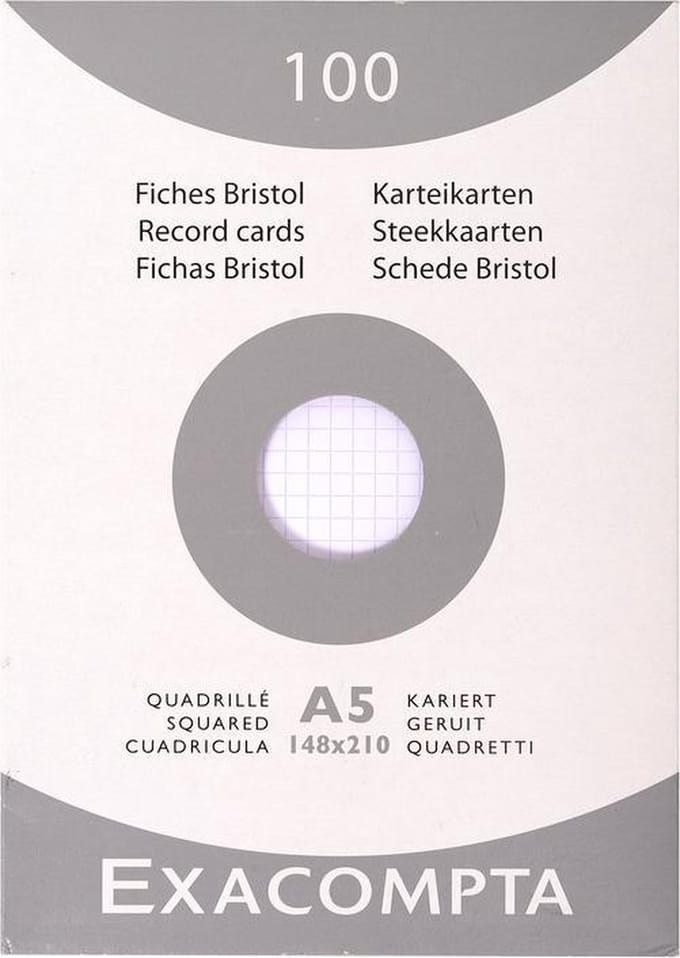 Exacompta etui 100 steekkaarten bristol geruit 5x5 niet geperforeerd 148x210mm - Wit - 13208E