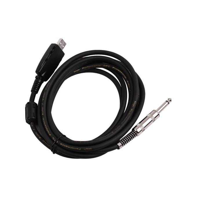 Câble USB Andio pour guitare, Interface mâle USB vers câble de connexion pour guitare électrique Mono de 6.35mm (1/4 pouces) noir