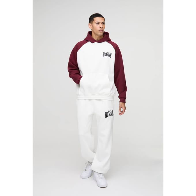 Oversized Heren Raglan Trainingspak met Capuchon | Ecru | Size Medium