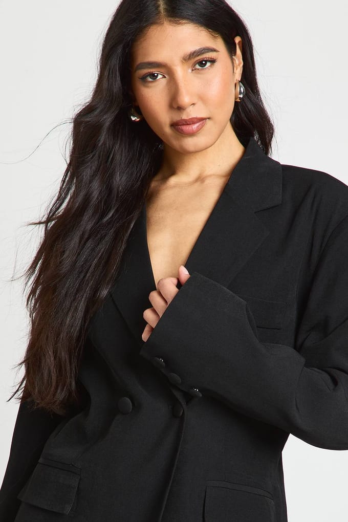 boohoo Dames Lange Dubbeldikse Blazer Op Maat Met Getailleerde Taille | Zwart | Maat: 38