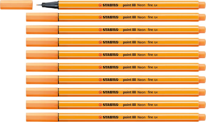 STABILO point 88 - Premium Fineliner - Fine 0,4 mm – Neon Oranje– Doos 10 stuks