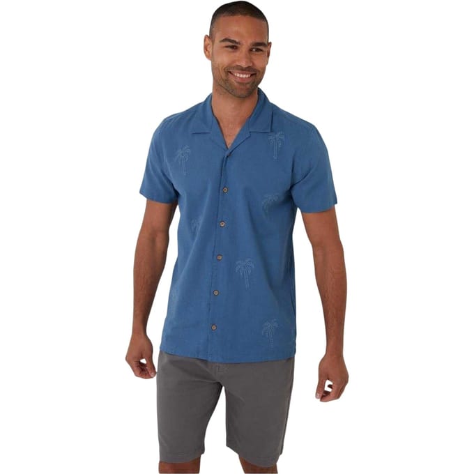 Threadbare Mannelijke Geborduurde Korte Mouwen Shirt (Denim)