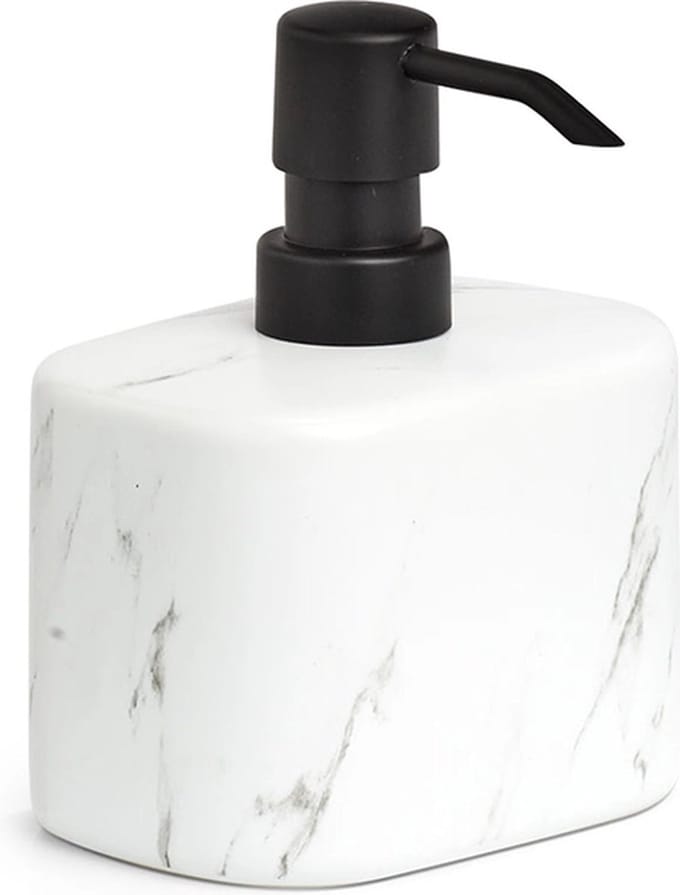 Zeller Zeeppompje/dispenser - keramiek - wit marmer look luxe - 13 cm