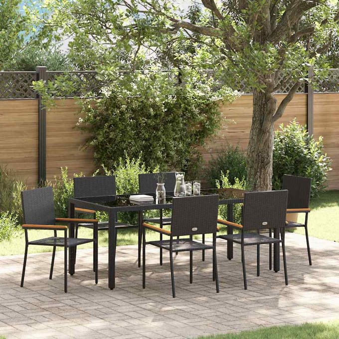 vidaXL - Tuin - Eettafel - Set - 7 - st - Zwart - poly - rattan