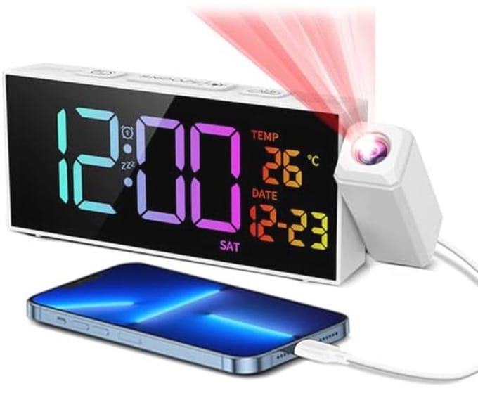 Digitale wekker met projectie en RGB-display – Thermometer, datum, snooze, 10 beltonen