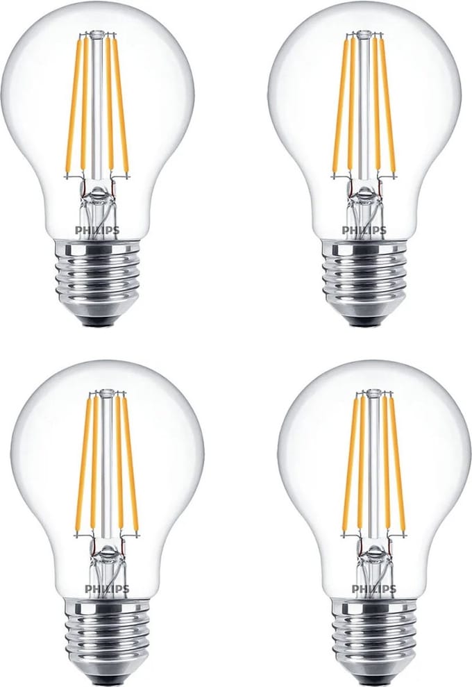 4 stuks Philips LED lamp E27 8W 806lm 2700K helder Dimbaar A60
