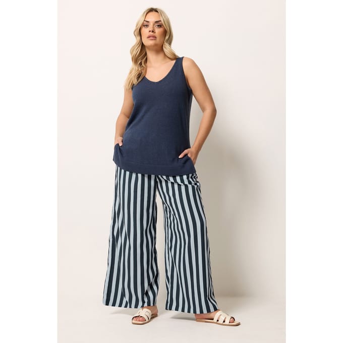 Yours Marineblauwe Gestreepte Broek Size 44