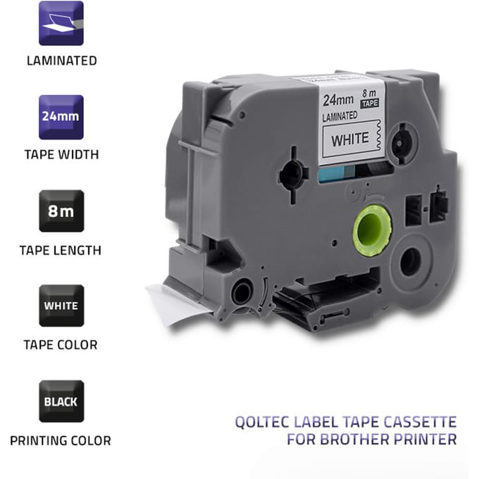 Qoltec Tape voor BROTHER TZ2-251 |   24 mm x 8 m |   Wit/zwarte print
