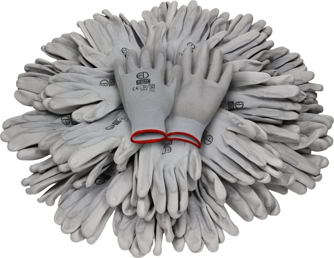 Werkhandschoenen 24 Paar met PU-coating Grijs Maat S