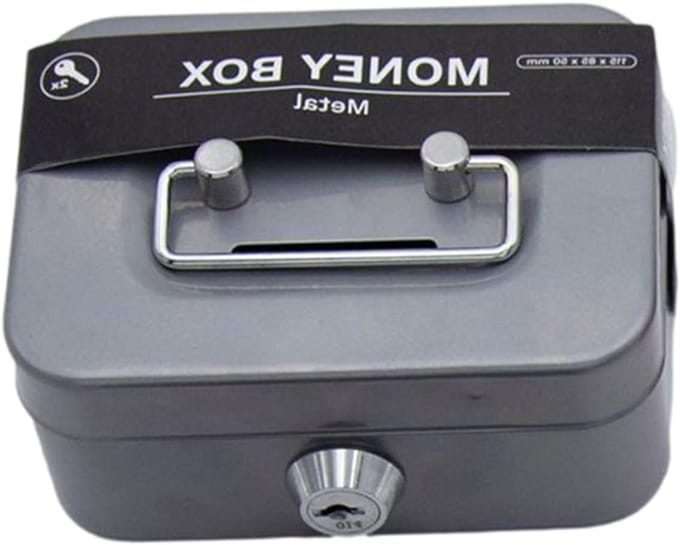 Kleine Vergrendelingsbox - Mini Safe - Geld Opslaan - Sleutelvergrendeling - 22 cm Breed - Grijs