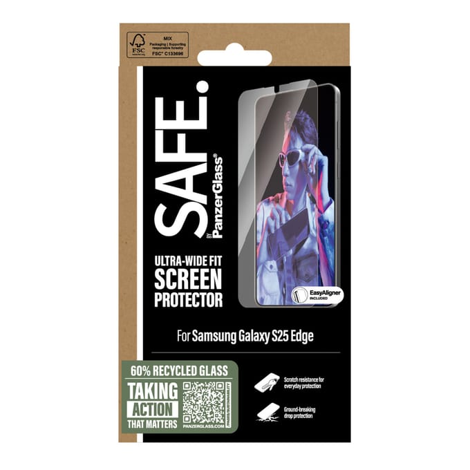 SAFE by PanzerGlass Screenprotector geschikt voor Samsung Galaxy S25 Edge Glazen | SAFE by PanzerGlass Ultra-Wide-Fit Screenprotector - Case Friendly