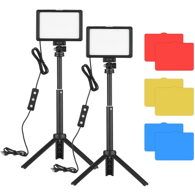 Kit d'éclairage de vidéoconférence USB Andoer avec 2 * lampes vidéo LED 5600K à intensité variable + 2 * bureau black