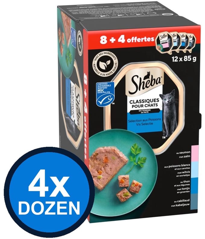 4x Sheba - Classic Paté Vis Selectie Multipack - Kattenvoer Natvoer - 12x85g