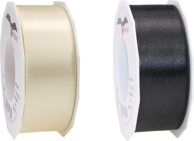 Glorex hobby - Satijn cadeau sierlint zwart en creme 25 meter x 0.4 cm