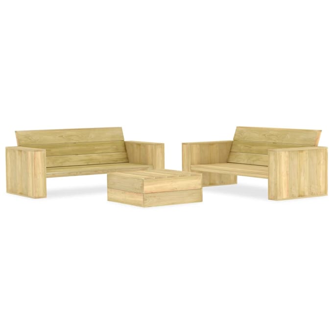 vidaXL - 3-delige - Loungeset - geïmpregneerd - grenenhout