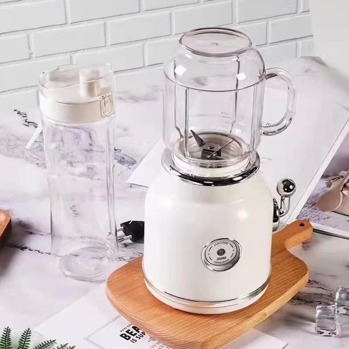 Mini Blender met Dubbele Beker Retro Shake- en IJs Crusher Maker Aanrecht Sapblender met wit