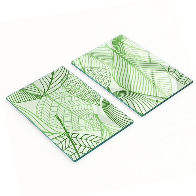 Decoratieve glazen serveerplanken met bladmotief, 2x40x52 cm