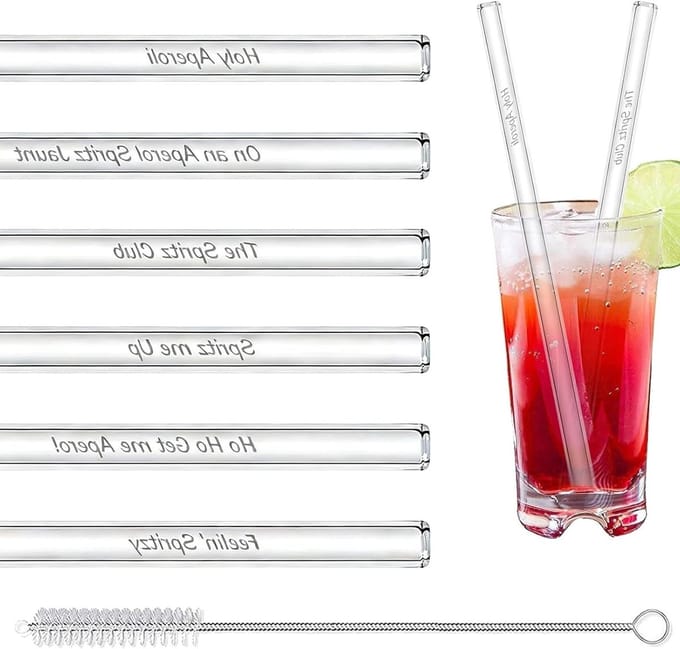 Solidchoice - Set van 6 Herbruikbare Glazen Rietjes met Schoonmaakborstel
