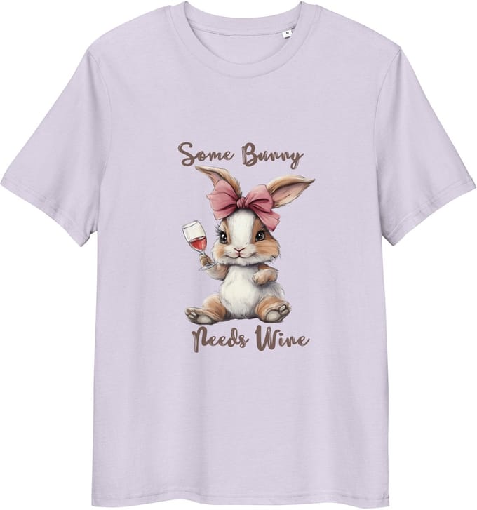 Komisch en Lief Funny Bunny T Shirt - Some Bunny Needs Wine Print - Dames Heren - Lila - S