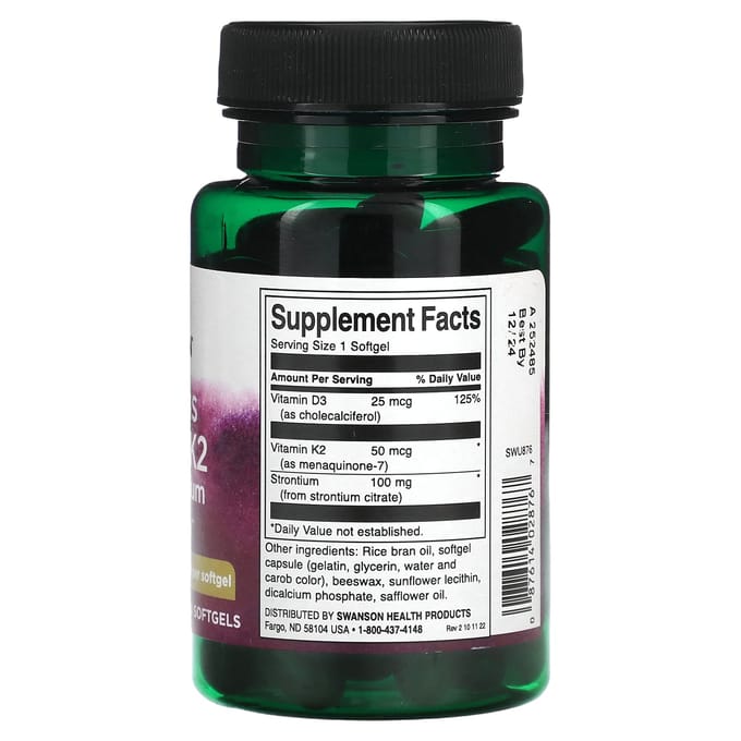 Vitamine D3 en K2 met Strontium, 1.000 IE (25 Mcg), 60 softgels