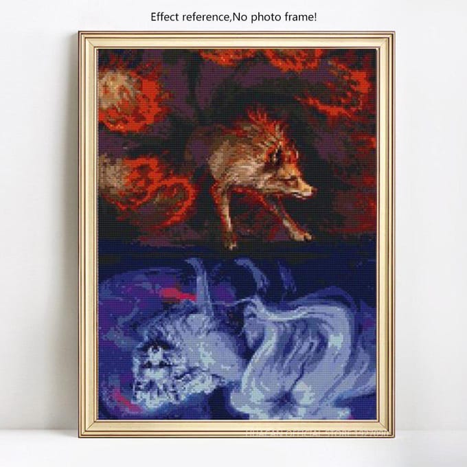 Peinture diamant loup, point de croix, broderie complète de diamants ronds 20X30CM black