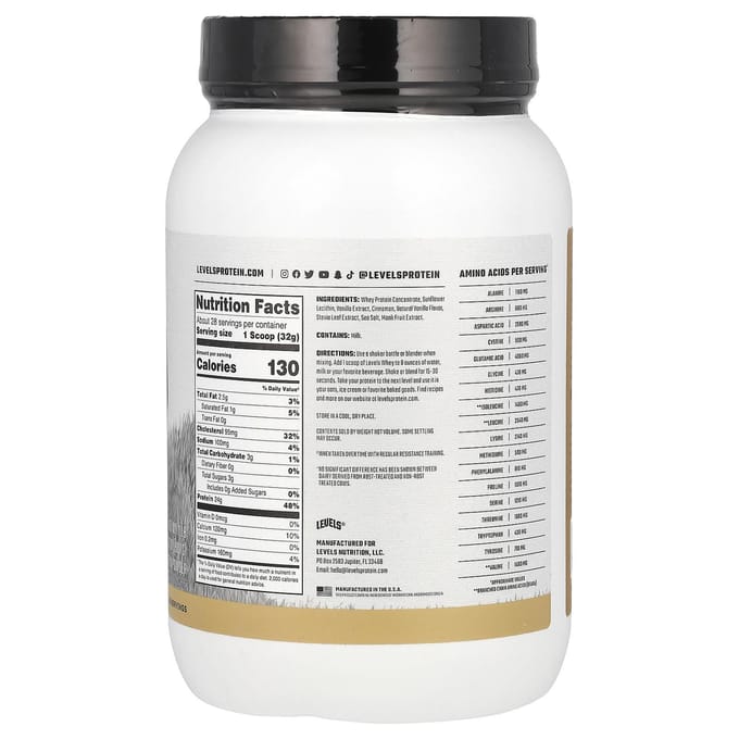 Levels, wei-eiwitpoeder van grasgevoerde koeien, vanille-kaneel, 2 lb (907 gram)