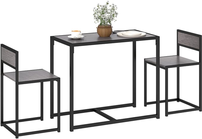 Homcom Eettafelset-Metaal, MDF-90L x 47B x 76H cm-Grijs