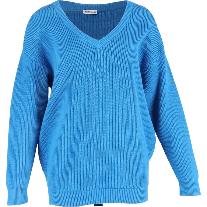 Balenciaga V-hals trui van blauw katoen