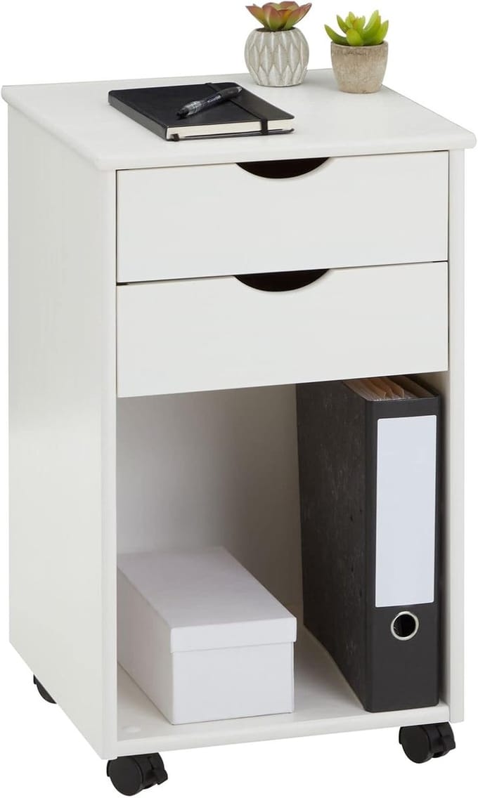 Rolcontainer Kantoor - Mobiele Ladekast - Documenten Opbergen - Op Wielen - 39x39x65 cm - Wit