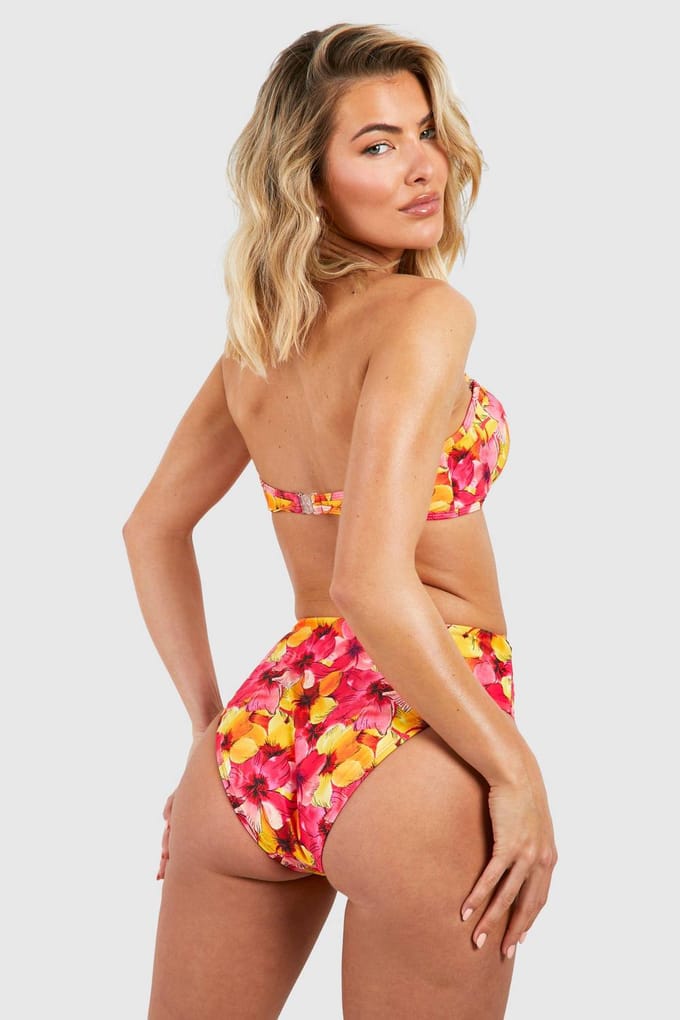boohoo Dames Tropische hoge taille bikini slip | Roze | Maat: 34