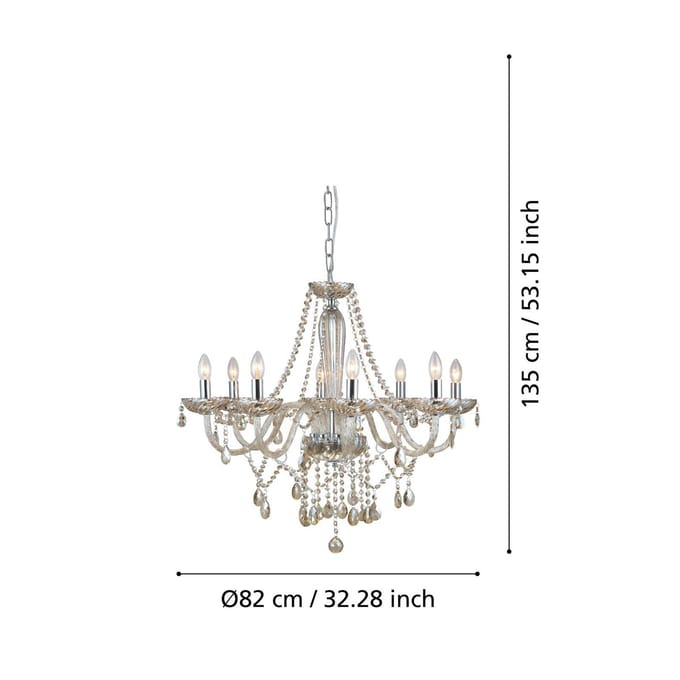 Stars of Light Basilano Kroonluchter Hanglamp - E14 - Ø 82 cm - Chroom|Cognac