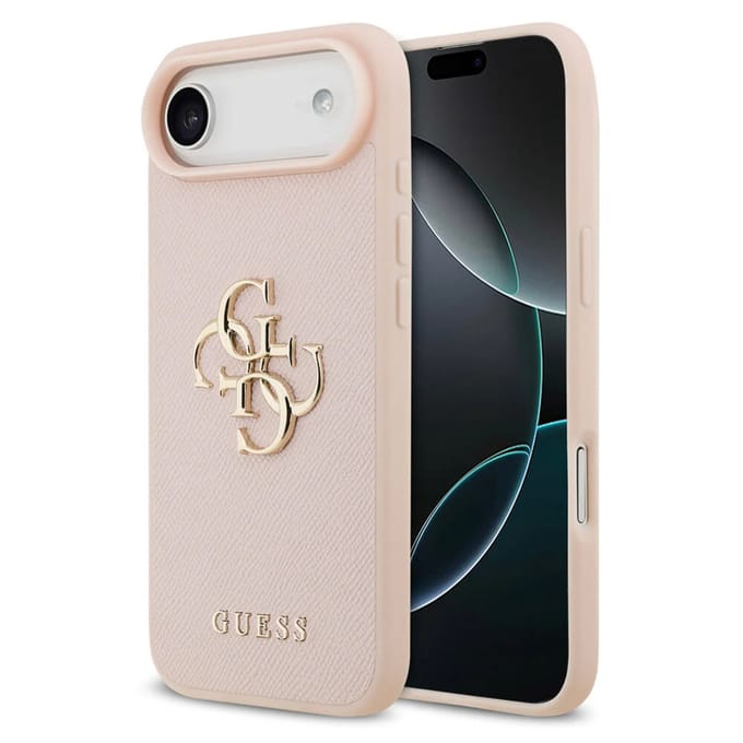 Guess Back Cover - iPhone 17 Air - Roze - Reliëfleerlook - Verhoogde Randen