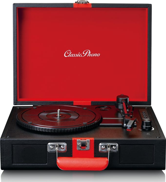 Classic Phono Retro Platenspeler - Vinyl Koffer met Bluetooth - Auto-stop - TT-110BKRD- Zwart Rood