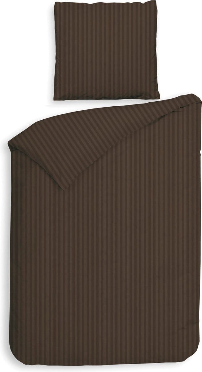 HNL Refined Uni Stripe Dekbedovertrek - 155x220 + 80x80 cm - Dark Earth