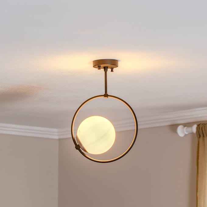 Opviq Plafondlamp Dolunay 3901 zwart, glazen kap, ring
