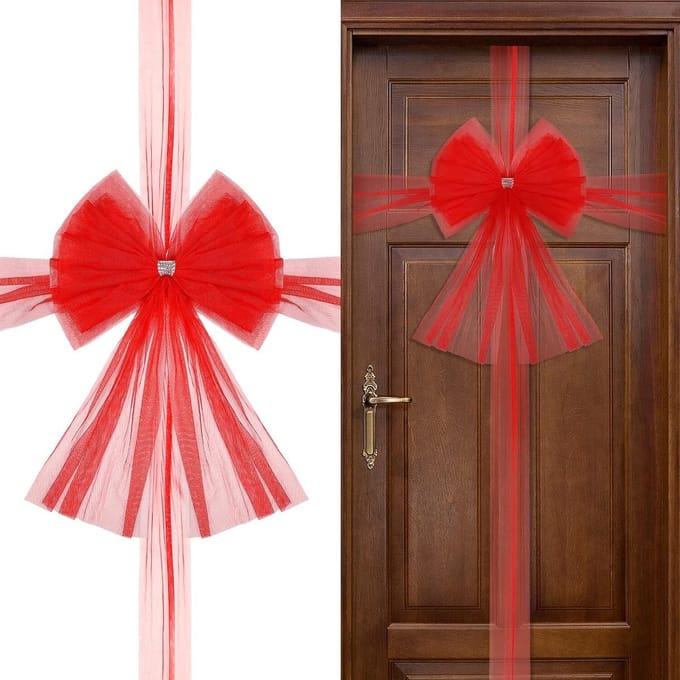 Jojoy - Kerst Strik - Kerstversiering - Kerstdecoratie - Deur Strik Tule - Kerststrik Rood - RUBYBOW