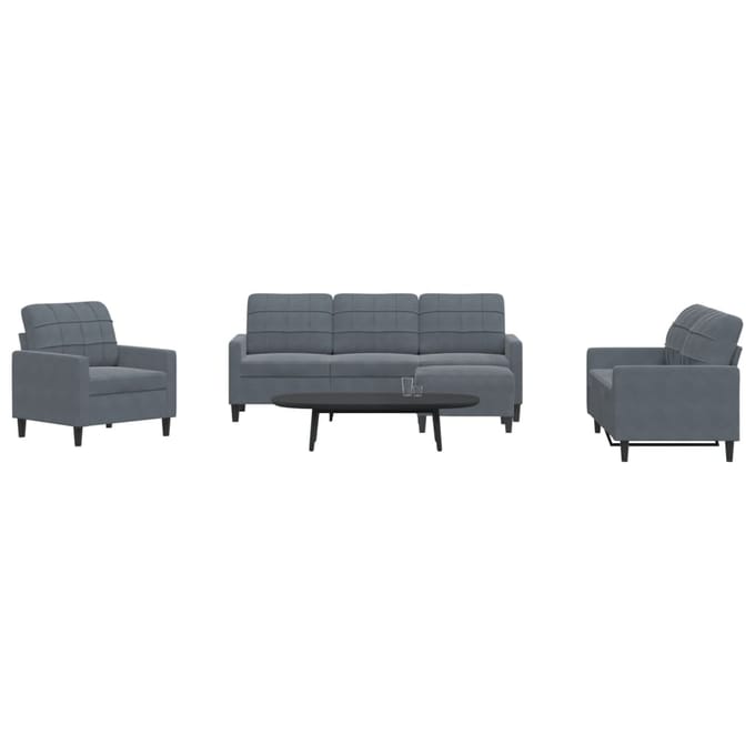 vidaXL - 4-delige - Loungeset - met - kussens - fluweel - donkergrijs