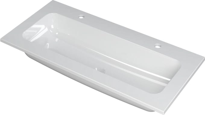 INK® Faktor wastafel polystone centraal met ,2 kraangaten, 100x45x1,5cm, glans wit