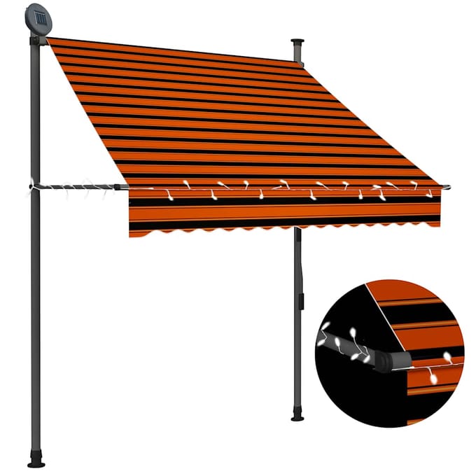 vidaXL - Luifel - handmatig - uitschuifbaar - met - LED - 150 - cm - oranje - en - bruin
