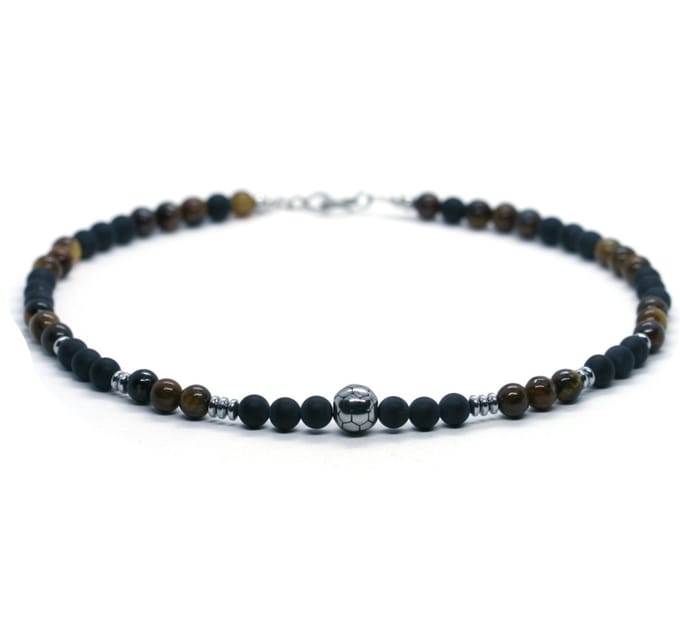 IbizaMen kids - Jongens - ketting - voetbal - RVS - edelsteen - 6mm - 36cm