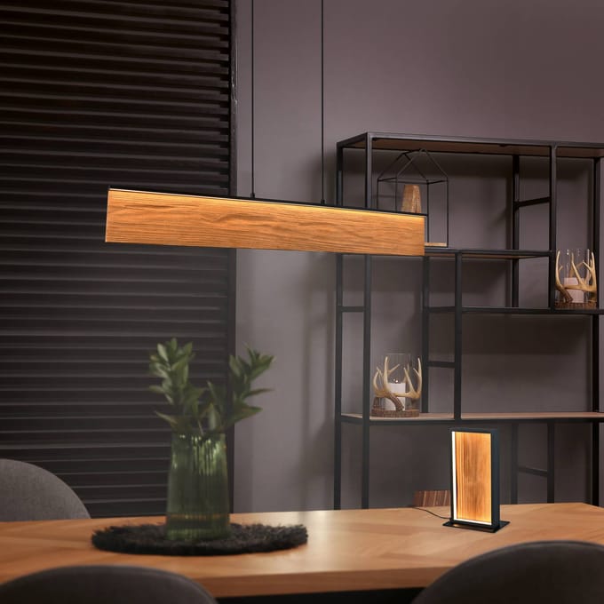 Trio Lighting LED hanglamp Kalea, lengte 110 cm, houtkleurig, hout