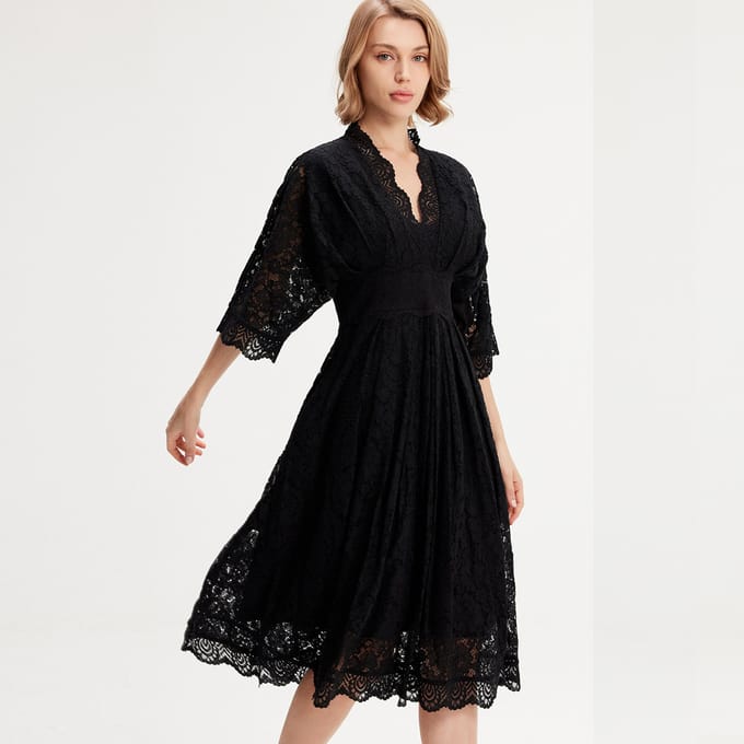 Kimono mouwen kanten jurk